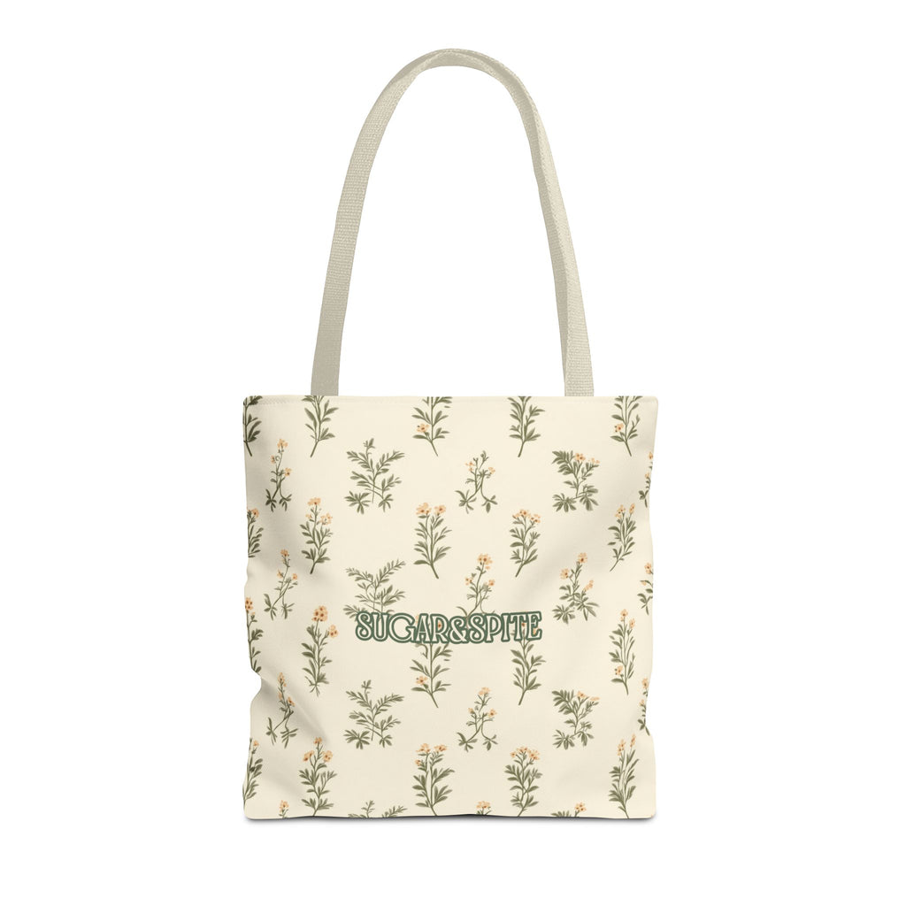 Sugar & Spite Floral Tote Bag – Cream Botanical All-Over Print