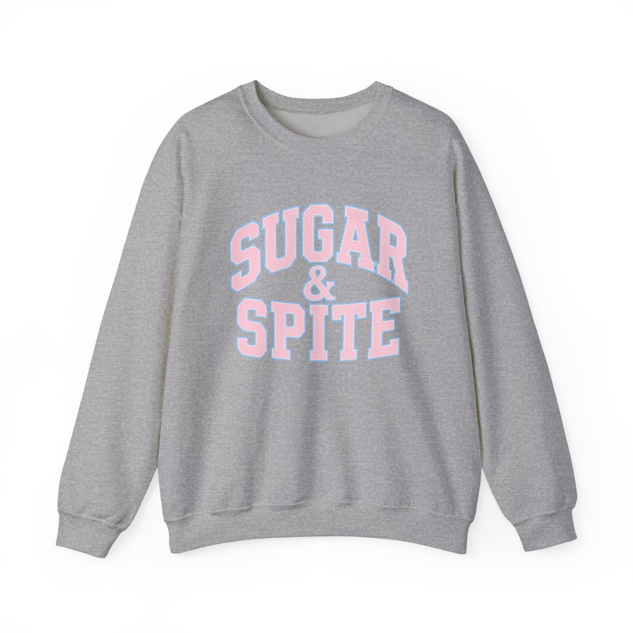 Sugar & Spite Baby Pink and Blue Varsity Logo Sweatshrit