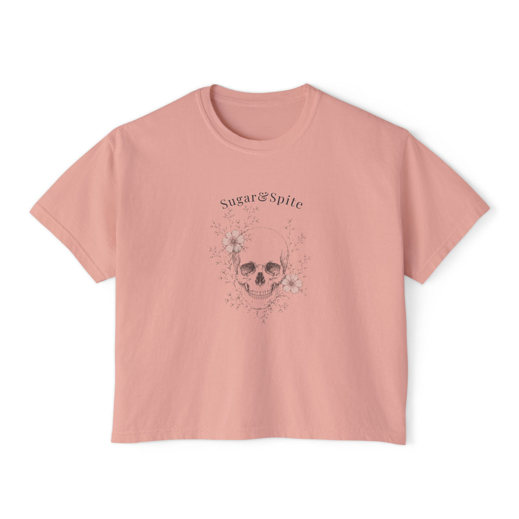 Sugar & Spite Skull Boxy Tee — Women’s Cropped Graphic T‑Shirt