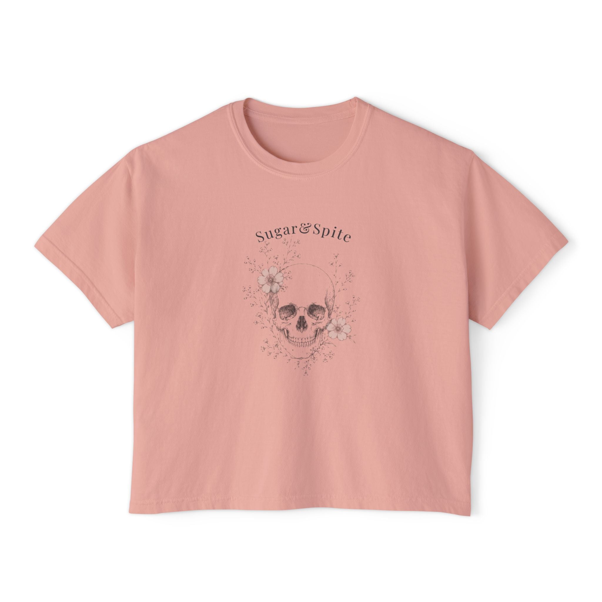 Sugar & Spite Skull Boxy Tee — Women’s Cropped Graphic T‑Shirt