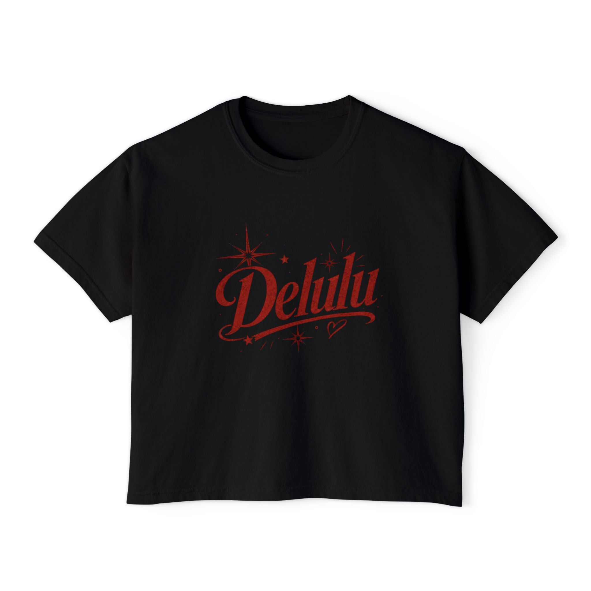 Delulu Boxy Tee - Retro Script Feminine Graphic Crop T‑Shirt