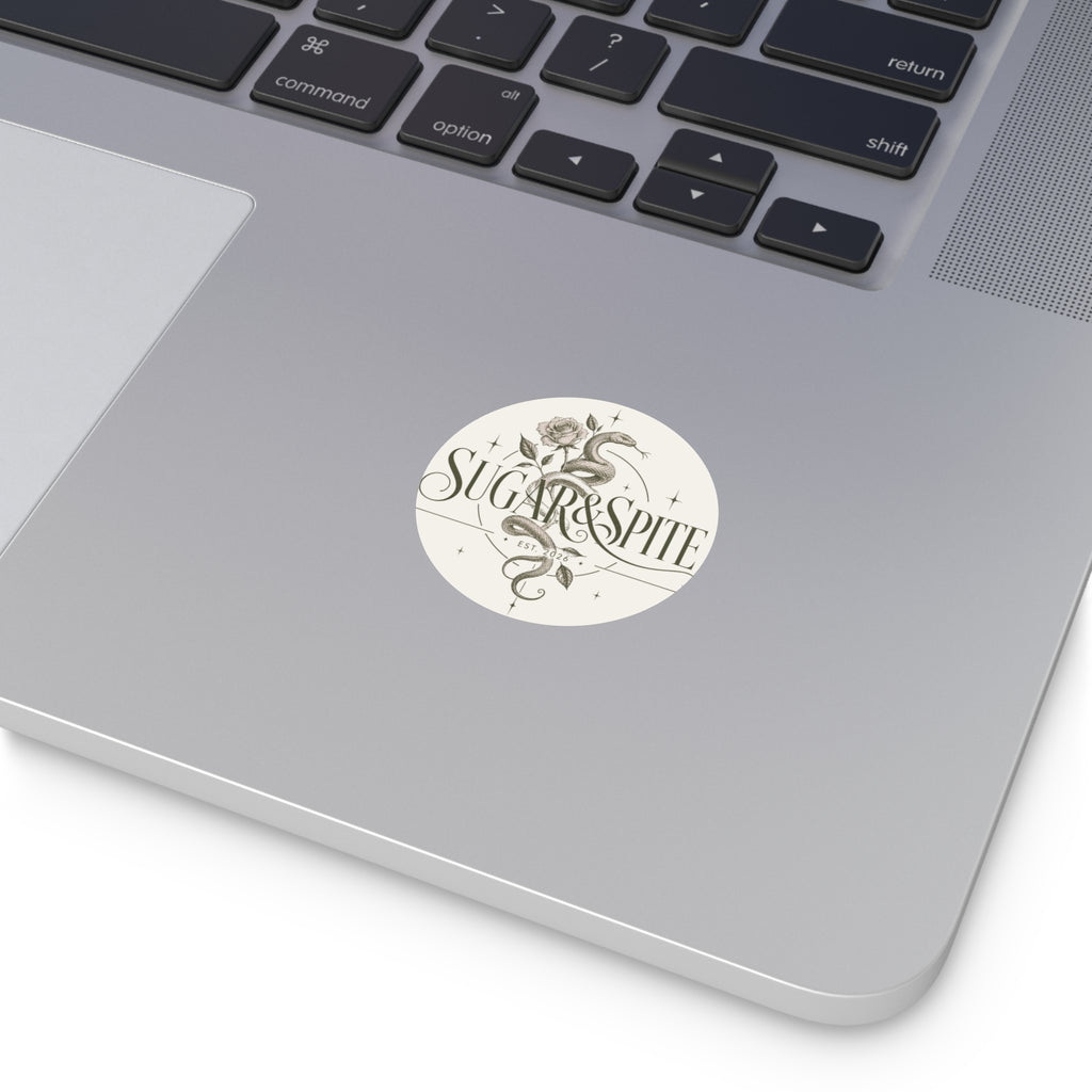 Round Vinyl Sticker — 'Sugar & Spite' Vintage Snake & Rose Design
