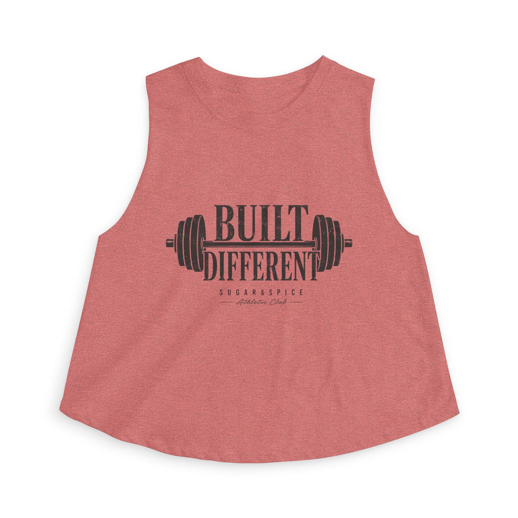 Built Different Crop Top — Women’s Fitness Tank with Barbell Graphic