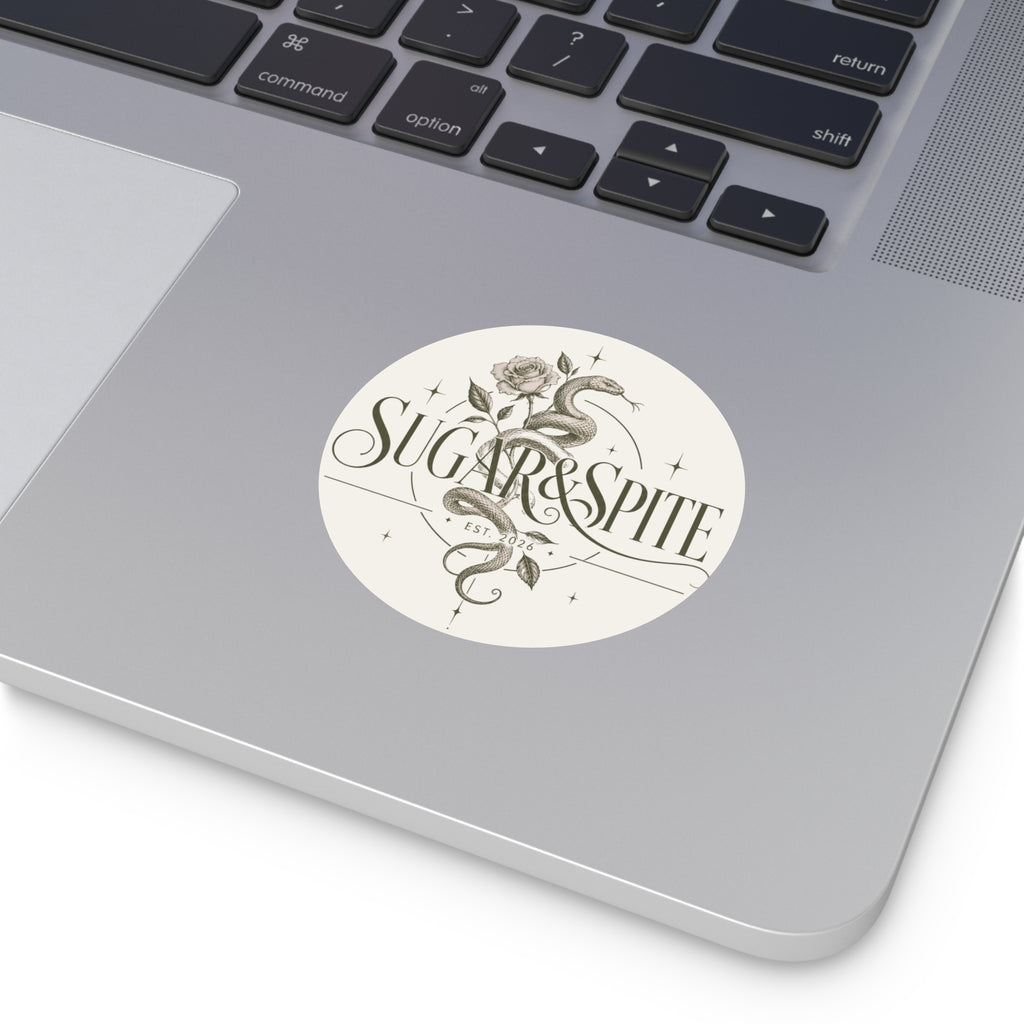 Round Vinyl Sticker — 'Sugar & Spite' Vintage Snake & Rose Design