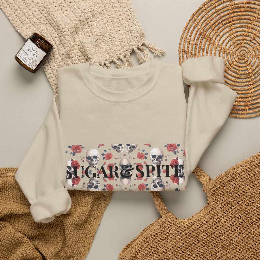 SkareSpirit Crewneck Sweatshirt — Floral Skull Gothic Graphic Sweatshirt