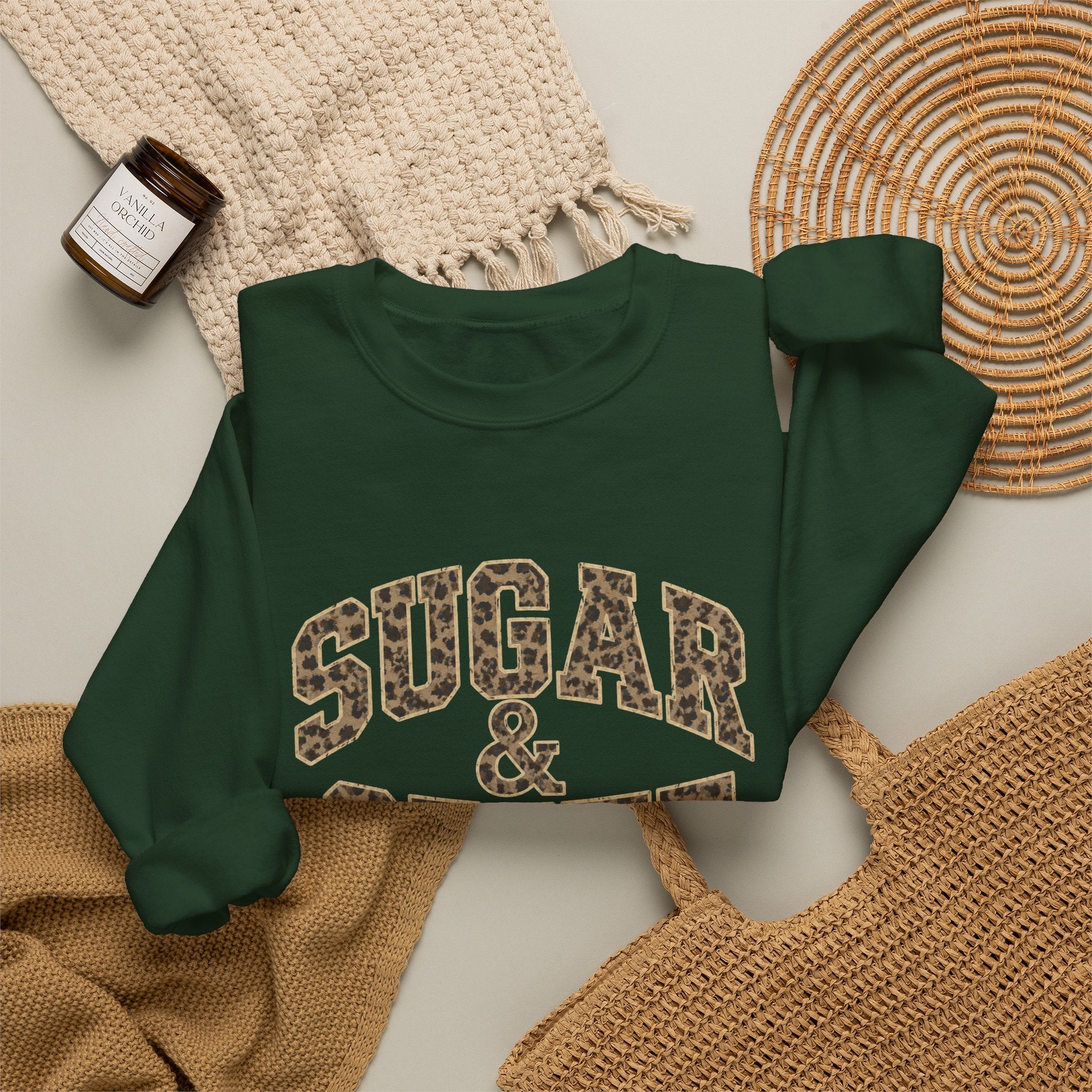 Sugar & Spite Leopard Varsity Logo Crewneck Sweatshirt