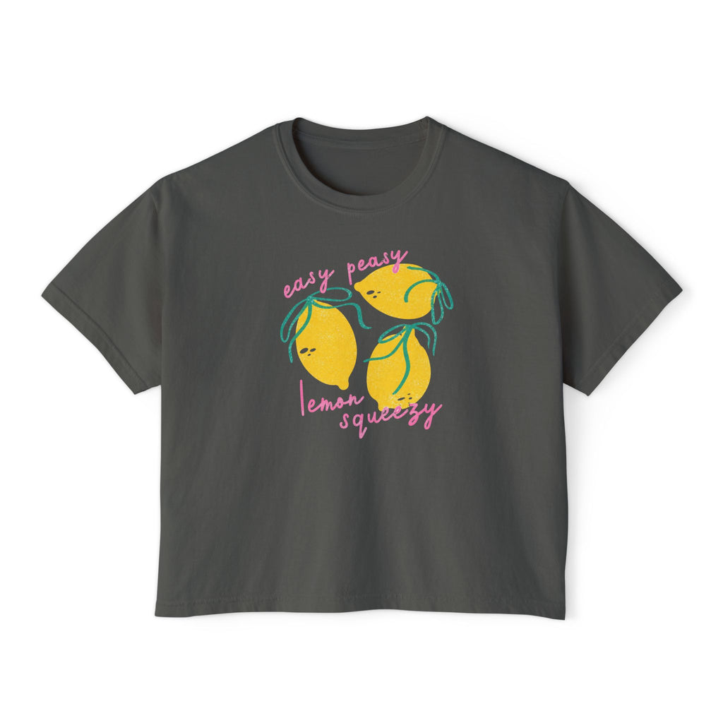 Women’s Boxy Tee — "Easy Peasy Lemon Squeezy" Lemon Graphic Crop Top