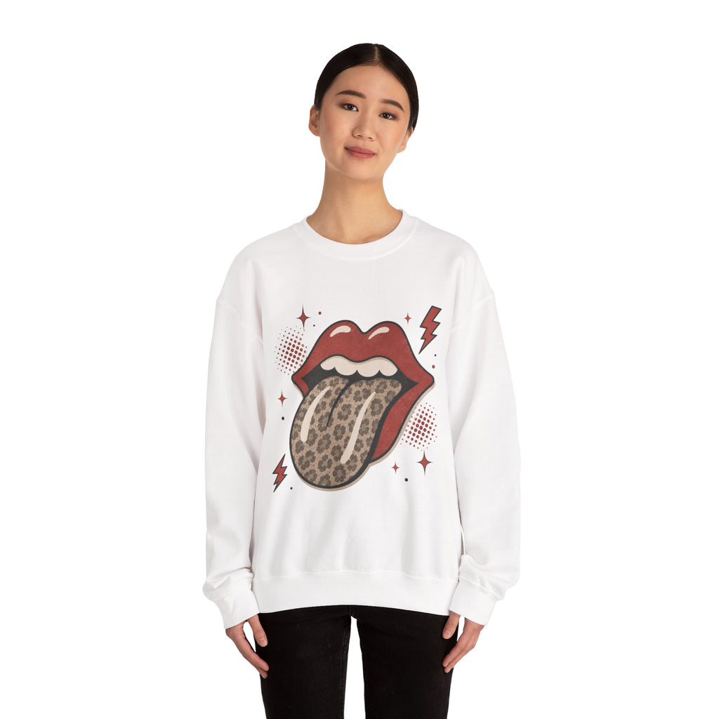 Leopard Tongue Graphic Sweatshirt — Retro Rock ’n’ Roll Lip Design