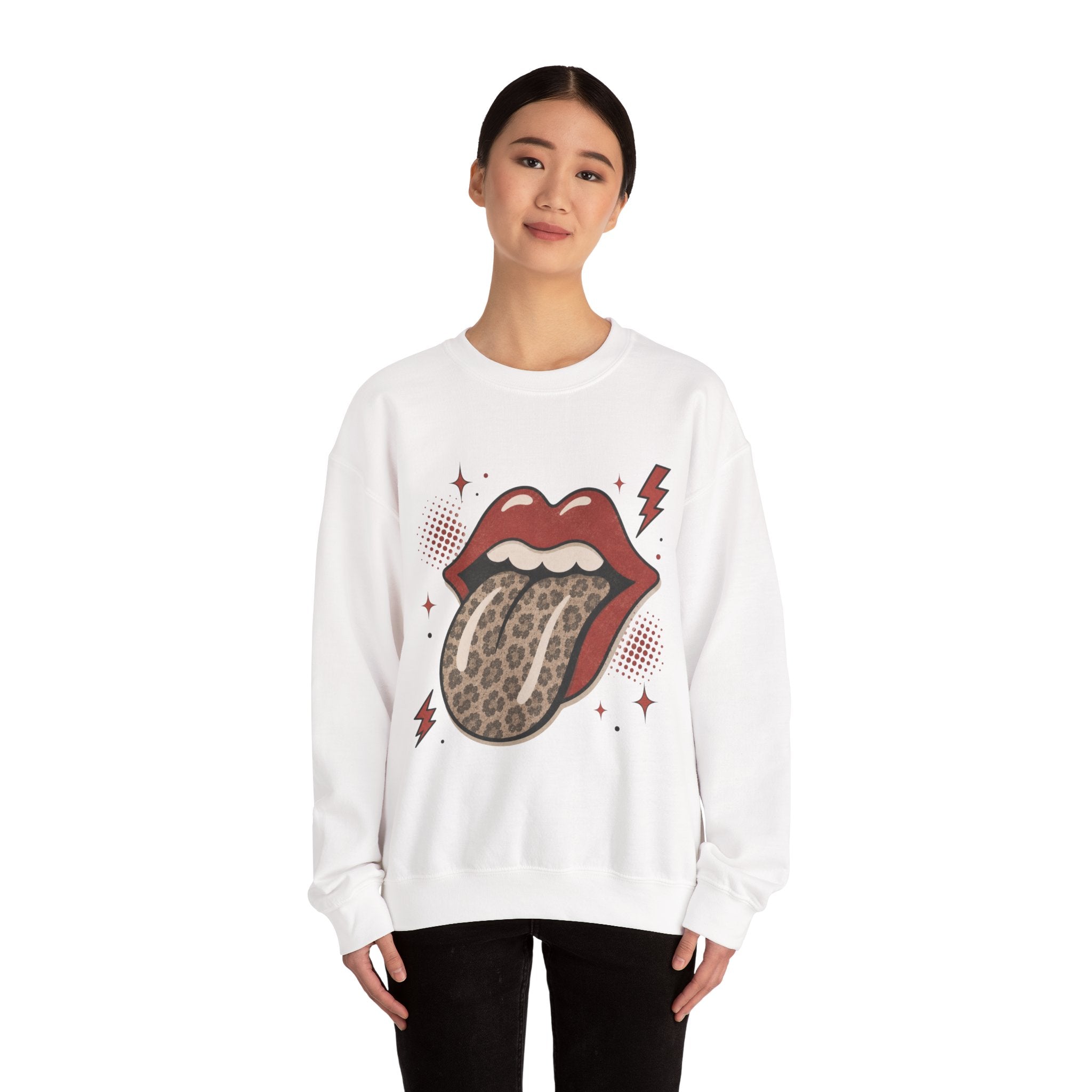 Leopard Tongue Graphic Sweatshirt — Retro Rock ’n’ Roll Lip Design