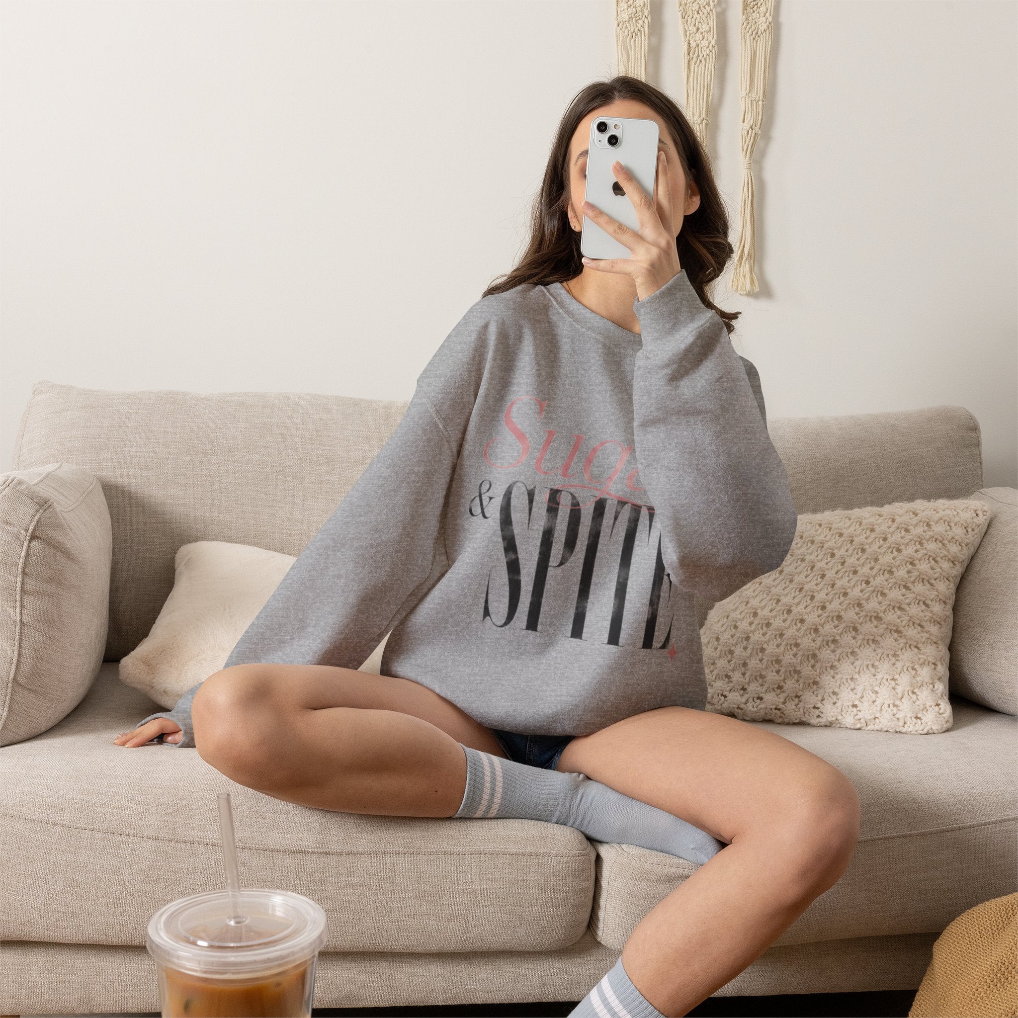 Sugar & Spite Crewneck Sweatshirt - Feminine Pink Typography Pullover