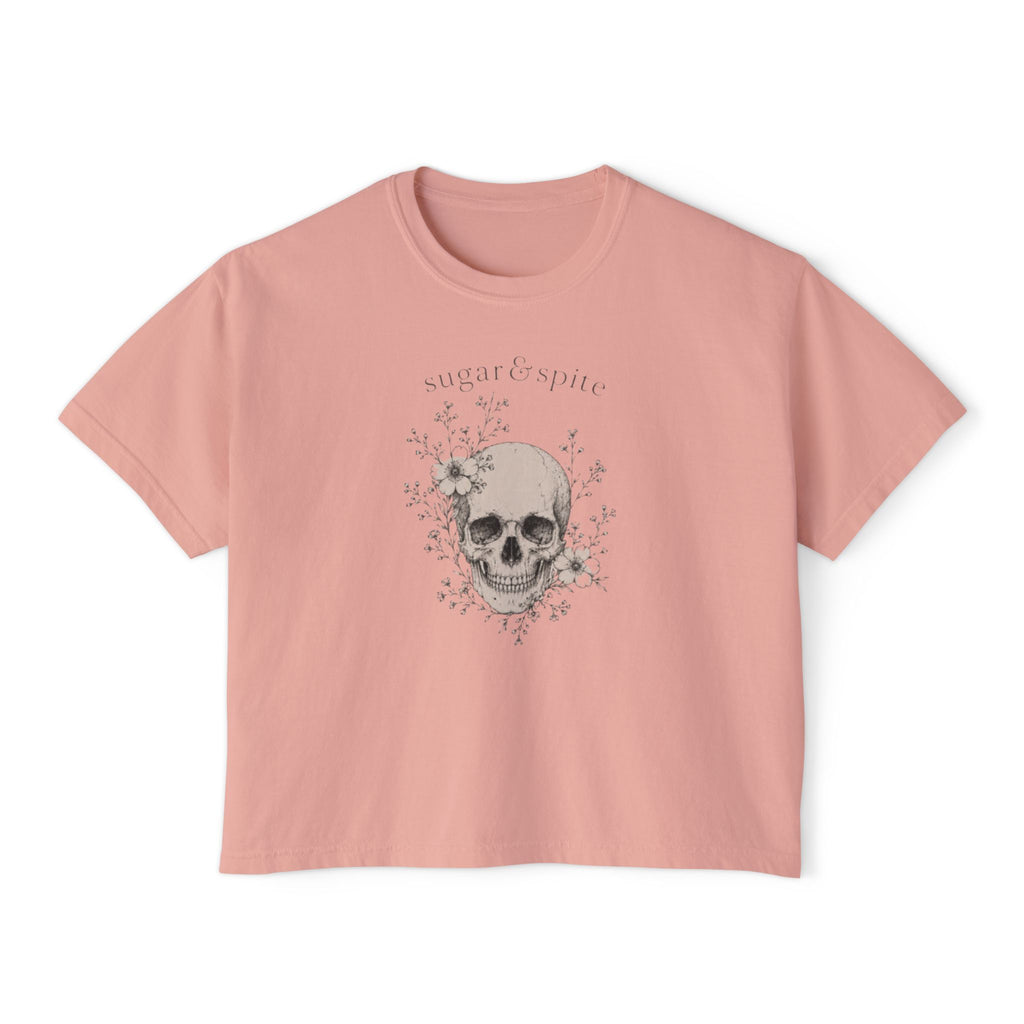 Sugar & Spice Skull Boxy Tee — Women's Casual Halloween Graphic T-Shirt