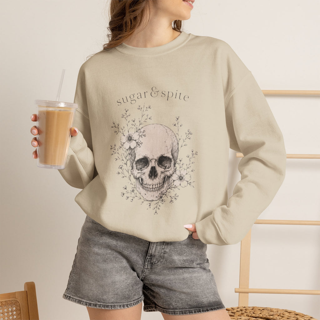 Skull Floral Crewneck Sweatshirt — 'Sugar & Spite' Vintage Gothic Pullover