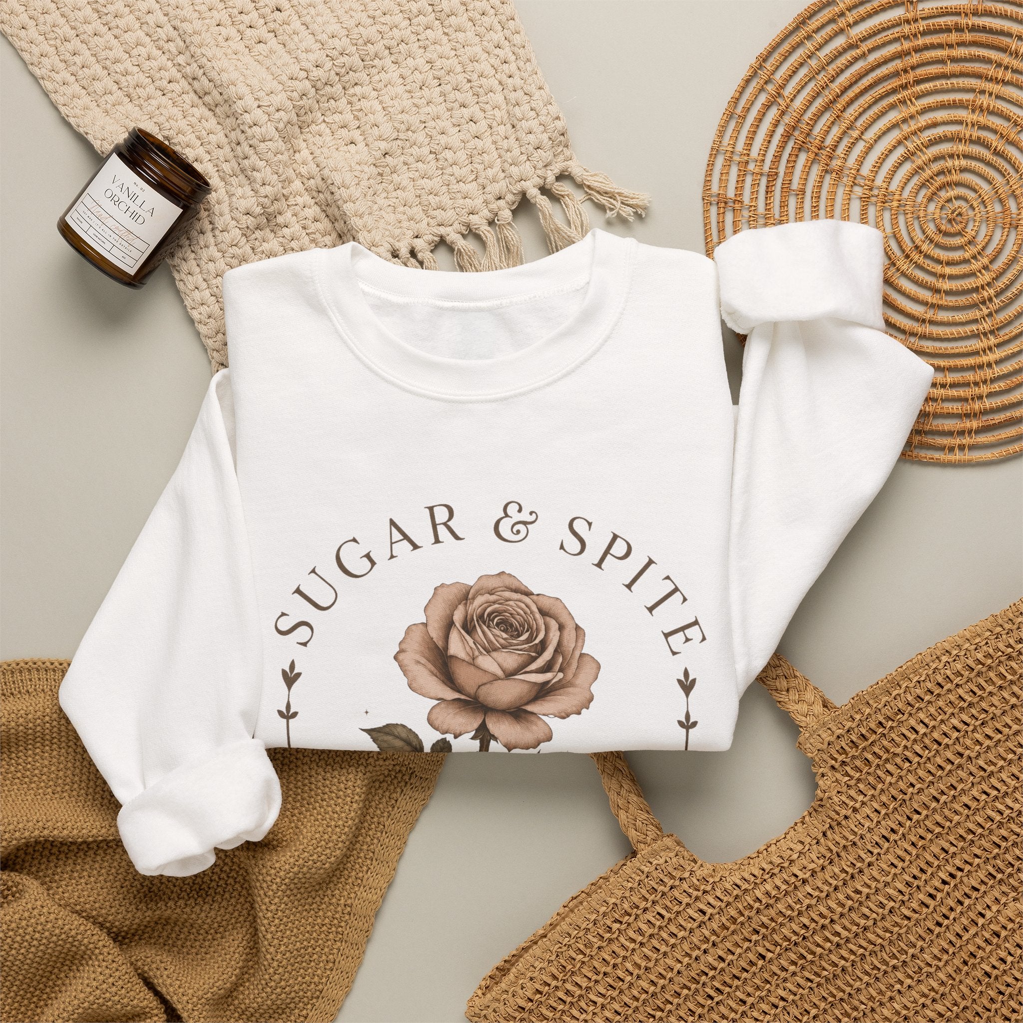 Sugar & Spite Rose Sweatshirt — Vintage Floral Crewneck
