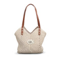 Straw Shoulder Bag - Boho Crochet Tote with Leather Straps