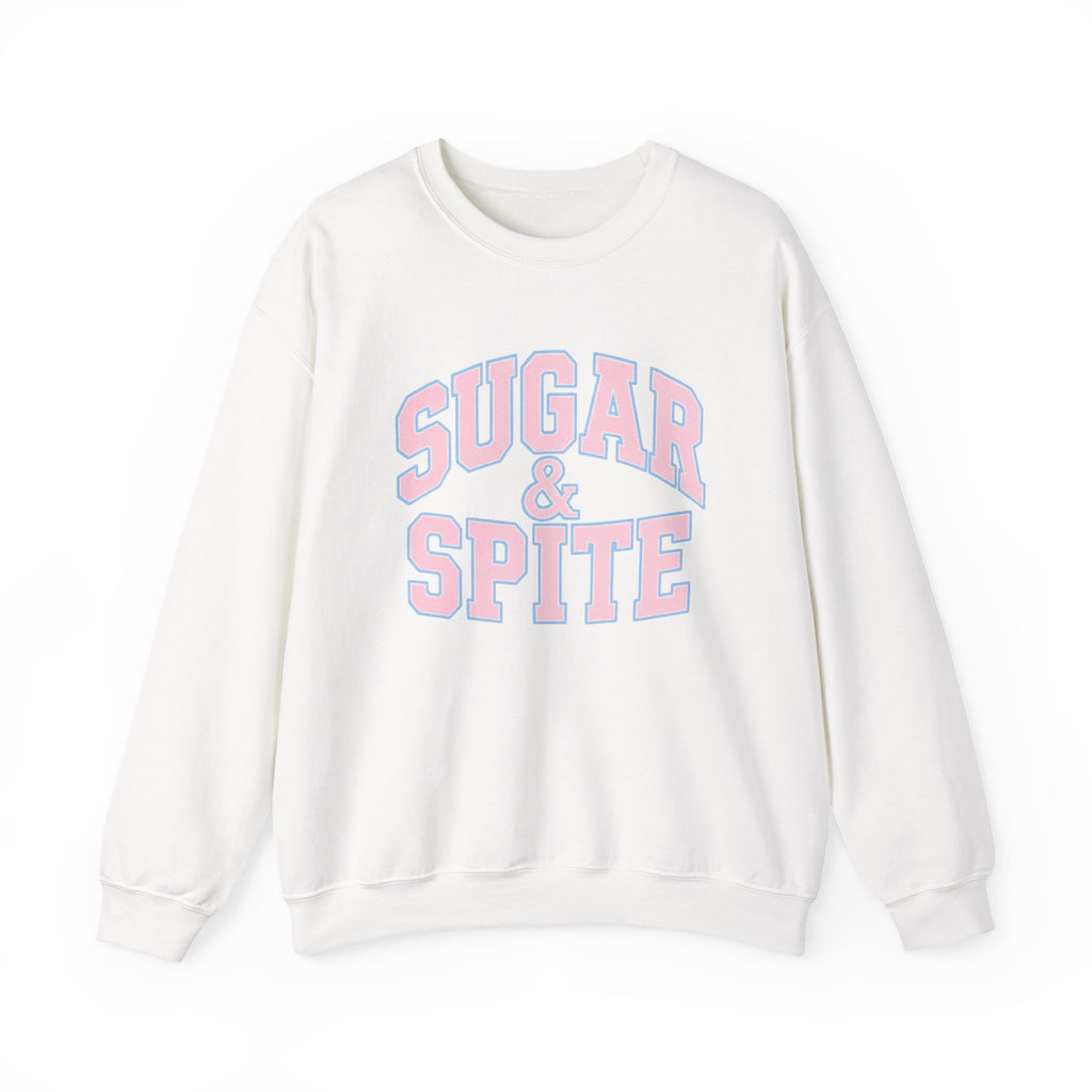 Sugar & Spite Baby Pink and Blue Varsity Logo Sweatshrit