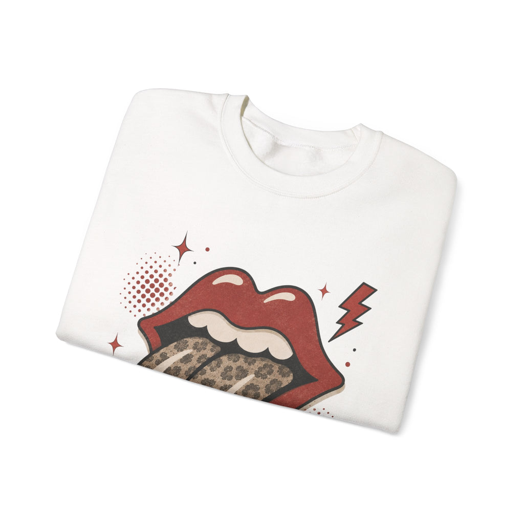 Leopard Tongue Graphic Sweatshirt — Retro Rock ’n’ Roll Lip Design