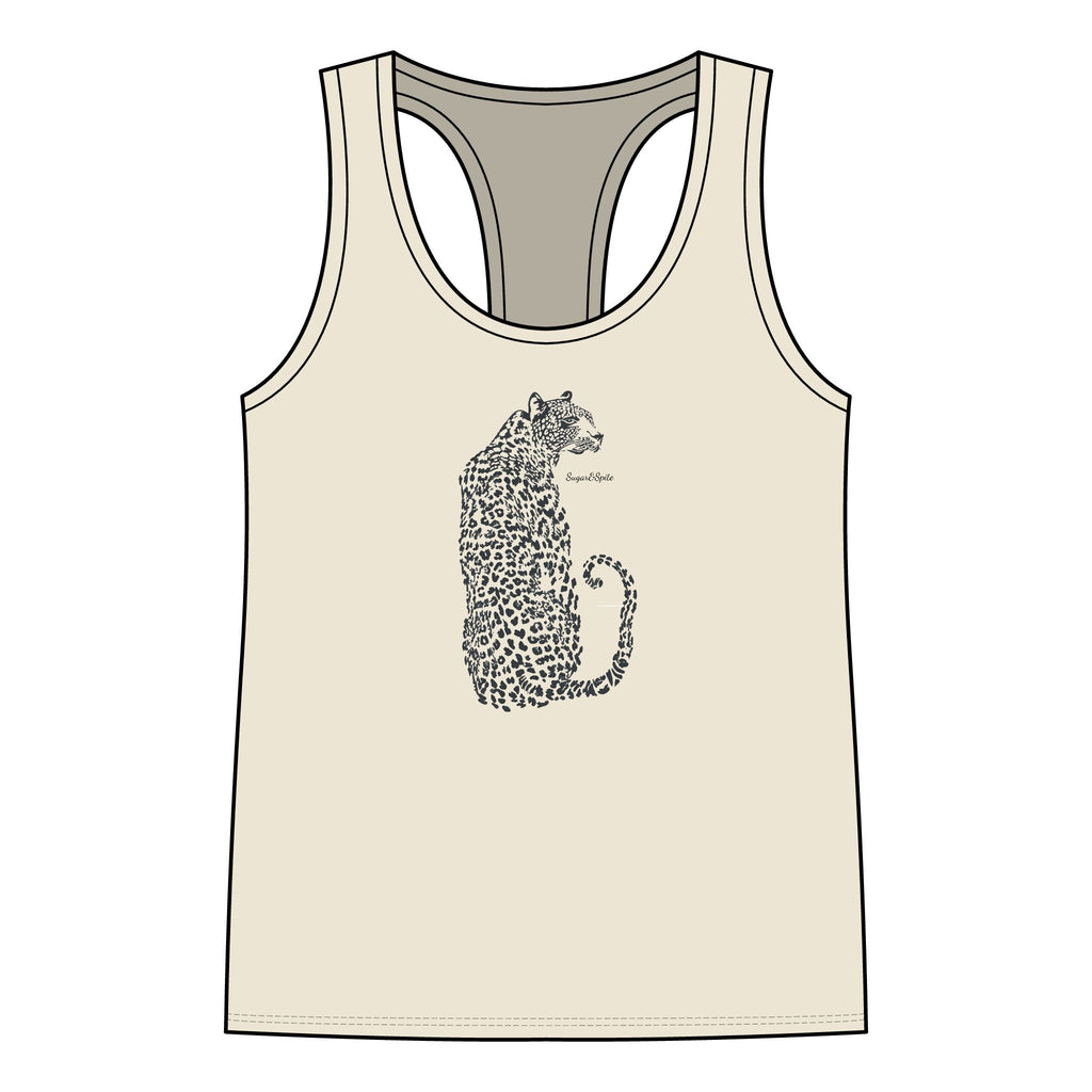 Leopard Outline Women's Racerback Tank Top — Minimal Safari Cat Graphic