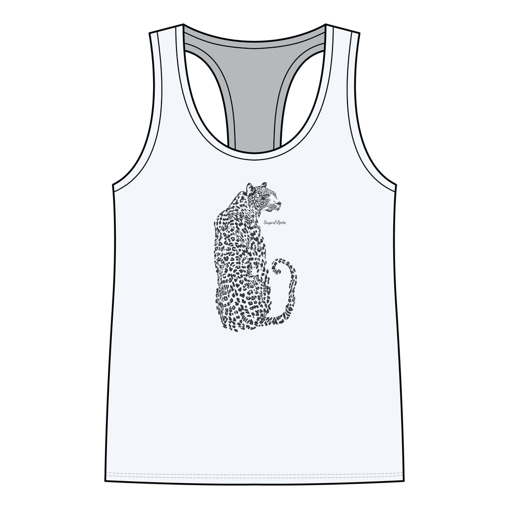Leopard Outline Women's Racerback Tank Top — Minimal Safari Cat Graphic
