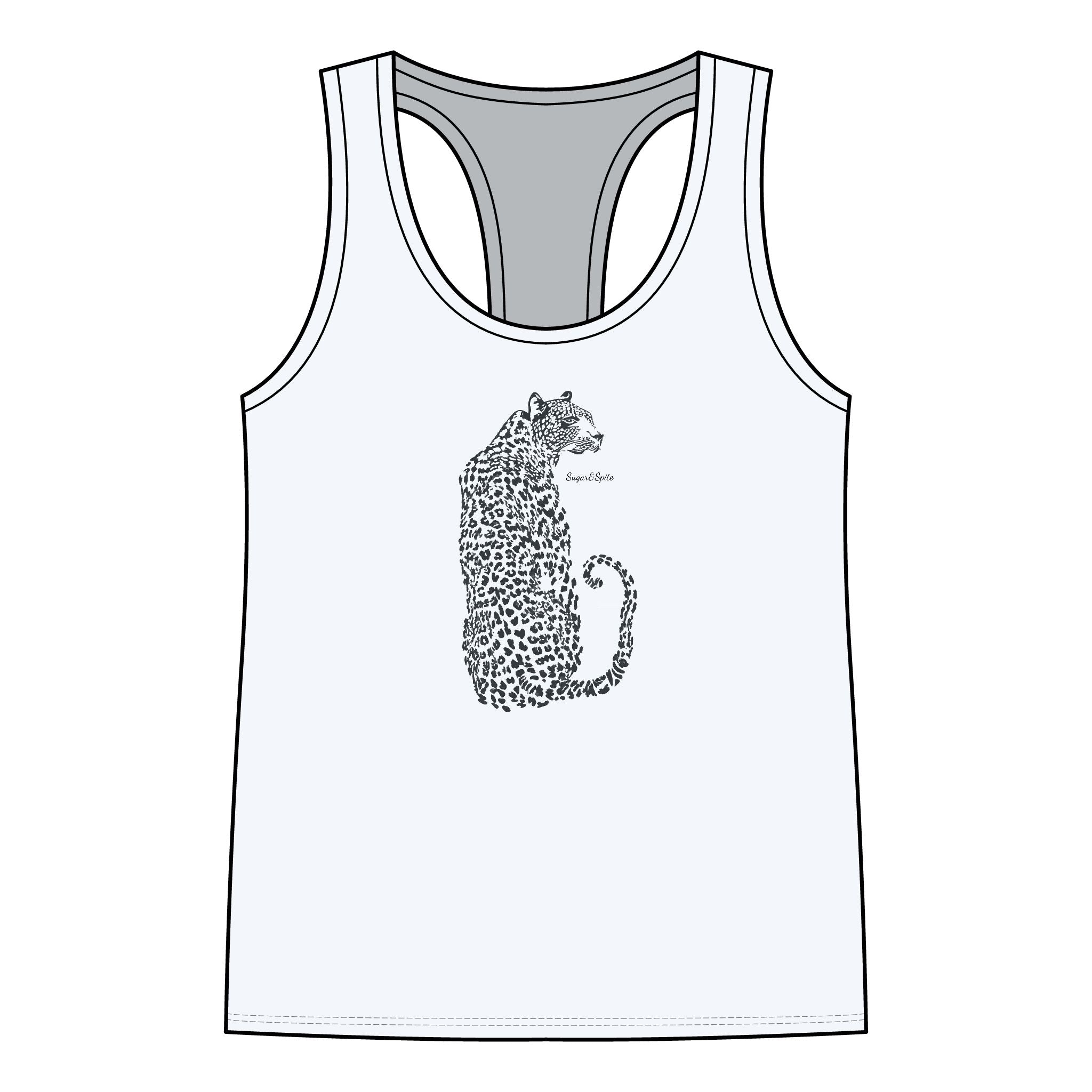 Leopard Outline Women's Racerback Tank Top — Minimal Safari Cat Graphic