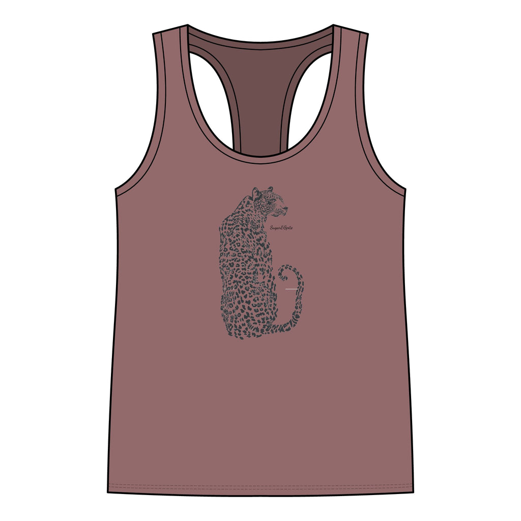 Leopard Outline Women's Racerback Tank Top — Minimal Safari Cat Graphic