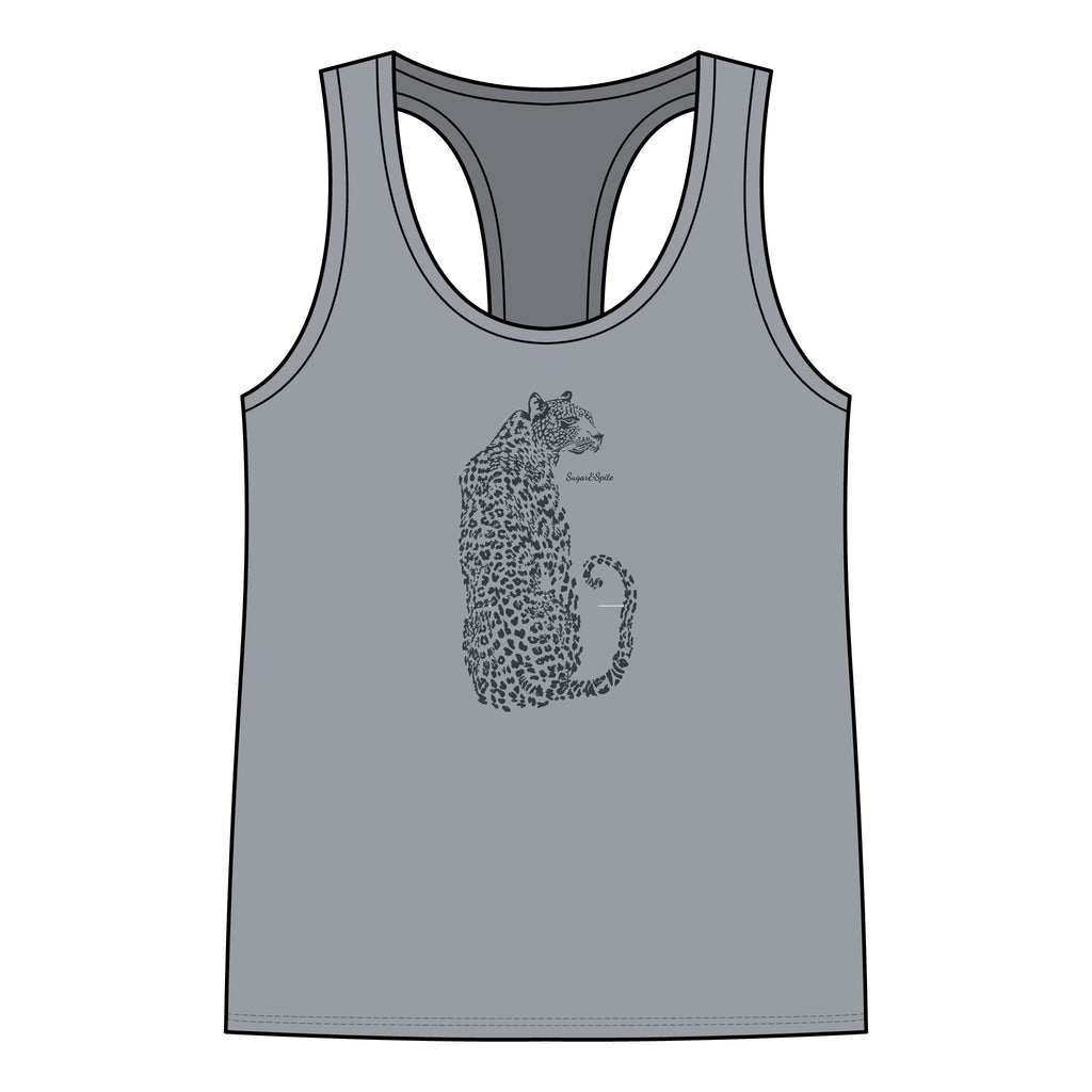 Leopard Outline Women's Racerback Tank Top — Minimal Safari Cat Graphic