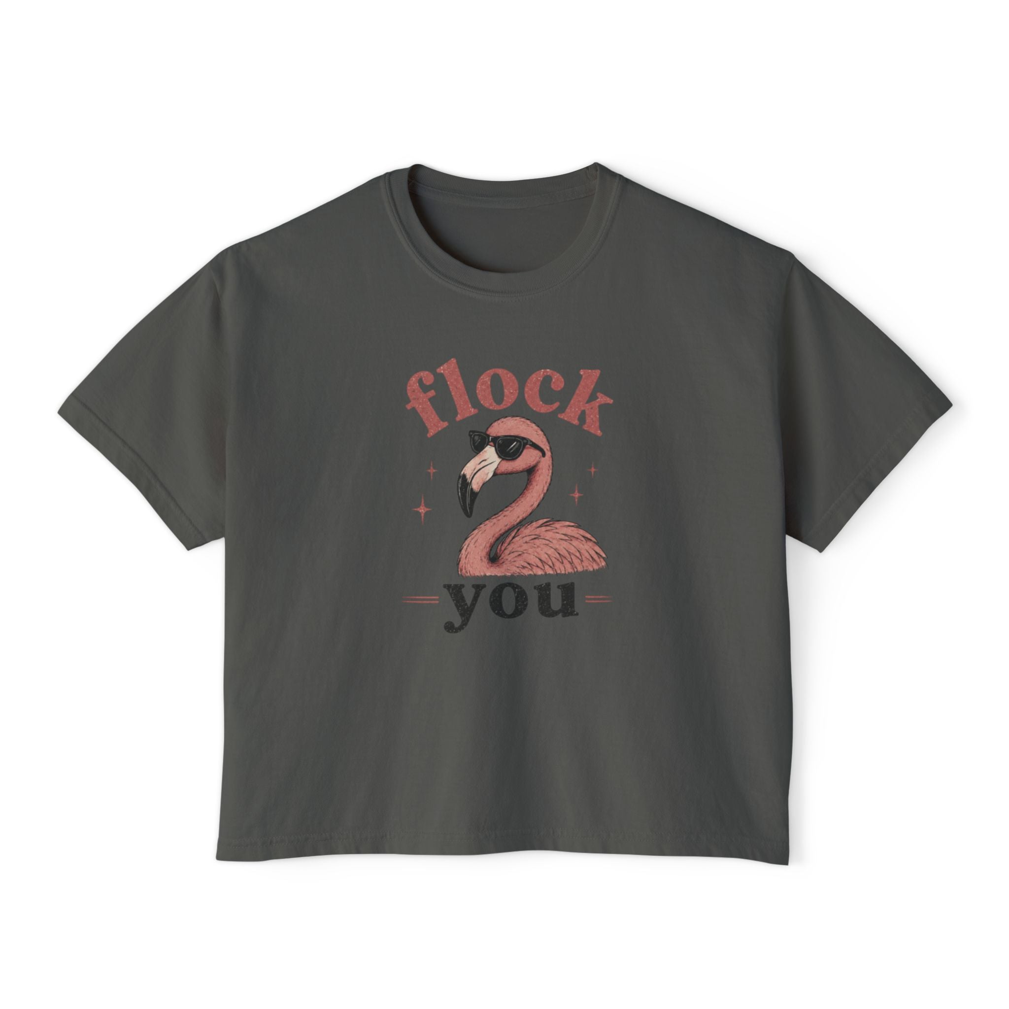 Women's Boxy Tee — 'Flock You' Funny Flamingo Graphic Shirt