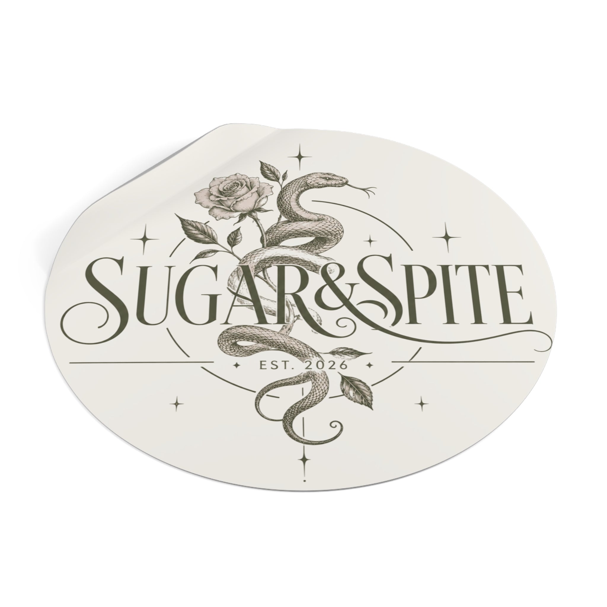 Round Vinyl Sticker — 'Sugar & Spite' Vintage Snake & Rose Design