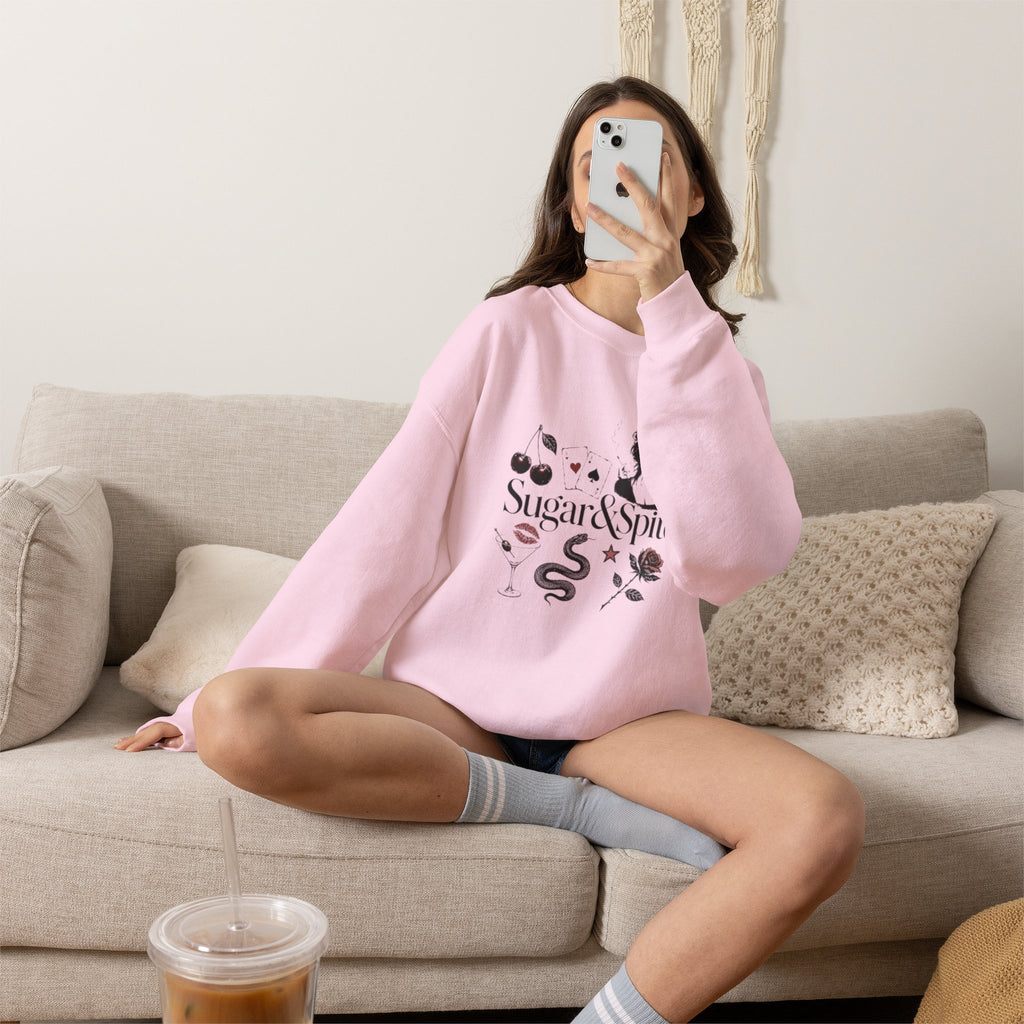 Sugar & Spice Crewneck Sweatshirt — Feminine Vintage Floral Graphic