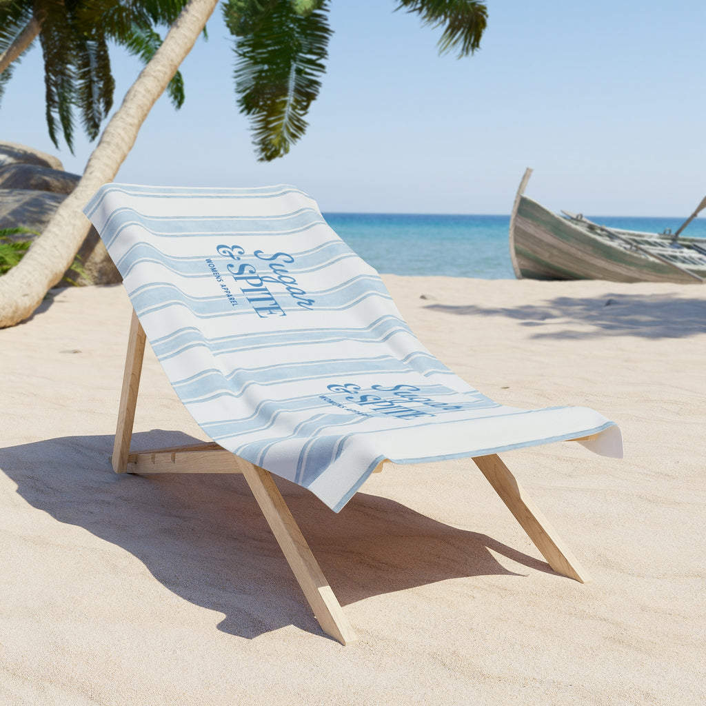 Sugar & Spite Blue Stripe Beach Towel — Coastal Cabana Pool & Beach Towel