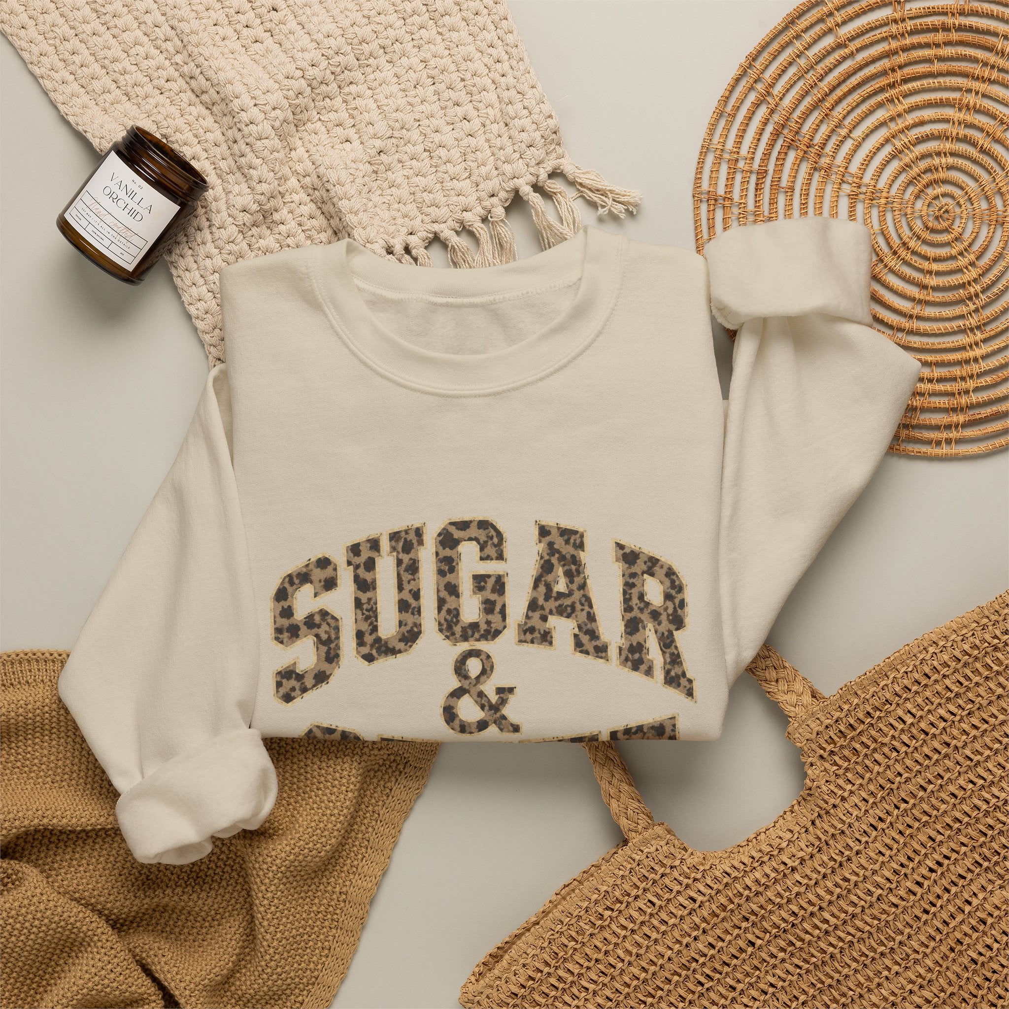 Sugar & Spite Leopard Varsity Logo Crewneck Sweatshirt