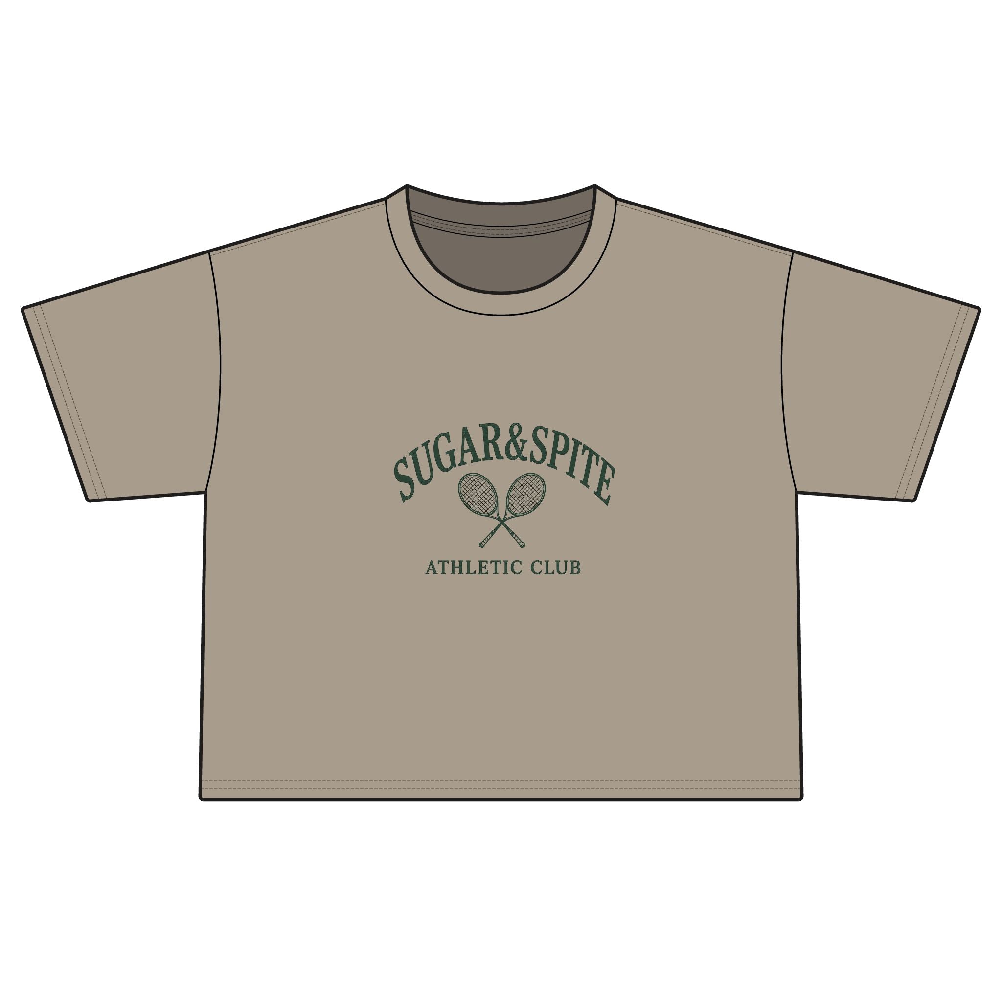 Sugar & Spite Athletic Club Boxy Tee — Women's Cropped Tennis Graphic Shirt