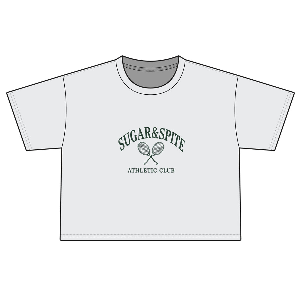 Sugar & Spite Athletic Club Boxy Tee — Women's Cropped Tennis Graphic Shirt