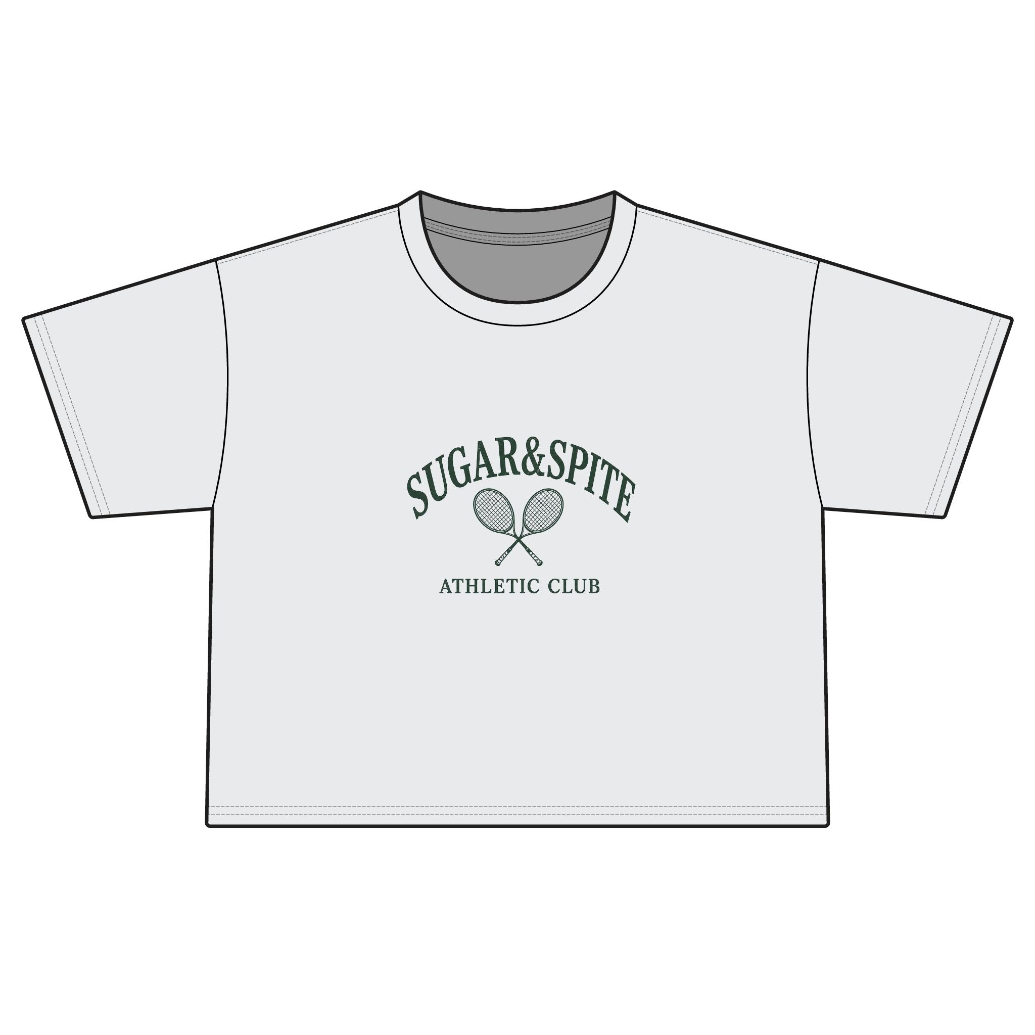 Sugar & Spite Athletic Club Boxy Tee — Women's Cropped Tennis Graphic Shirt