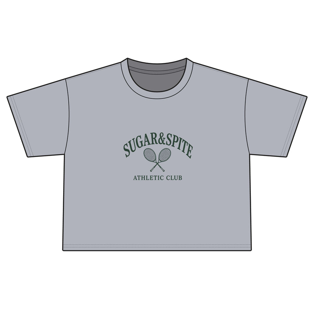 Sugar & Spite Athletic Club Boxy Tee — Women's Cropped Tennis Graphic Shirt