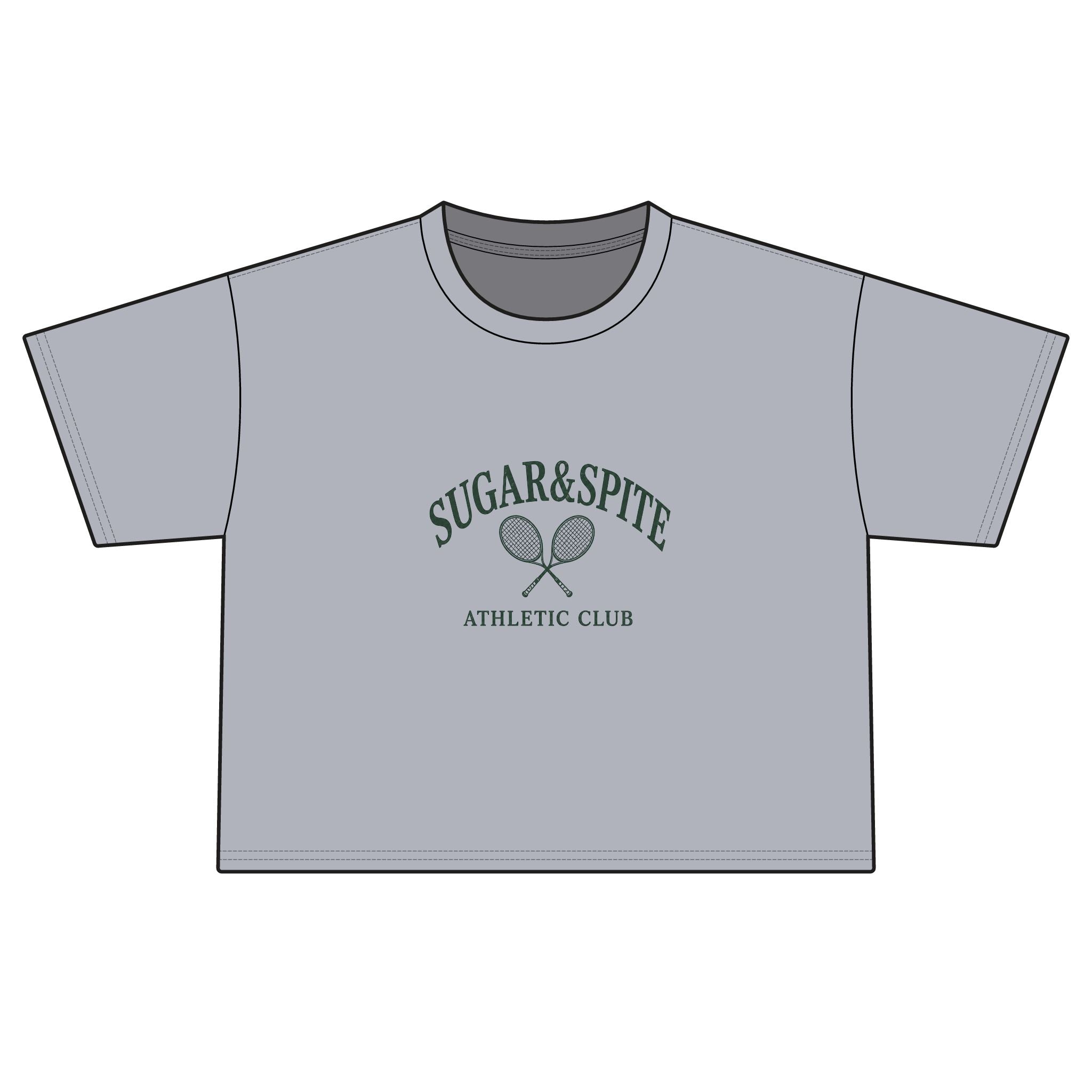 Sugar & Spite Athletic Club Boxy Tee — Women's Cropped Tennis Graphic Shirt