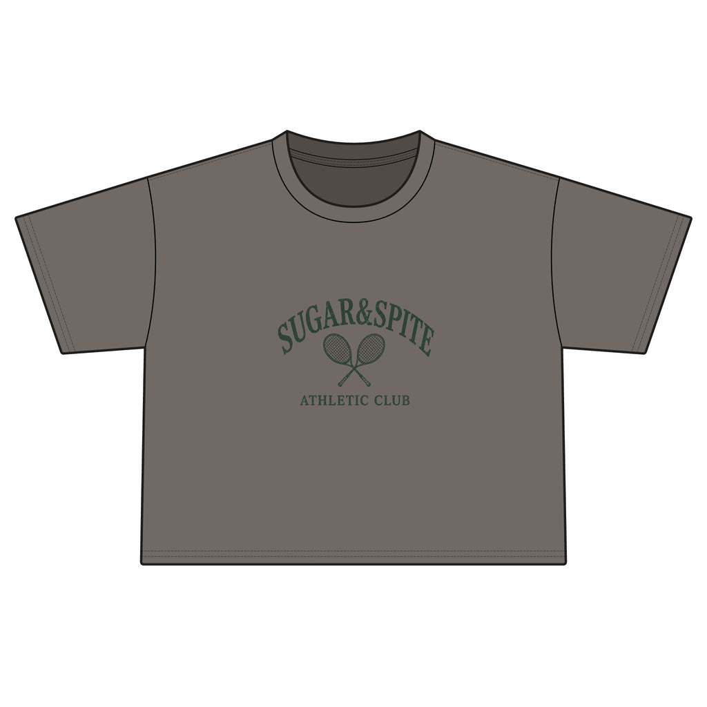 Sugar & Spite Athletic Club Boxy Tee — Women's Cropped Tennis Graphic Shirt