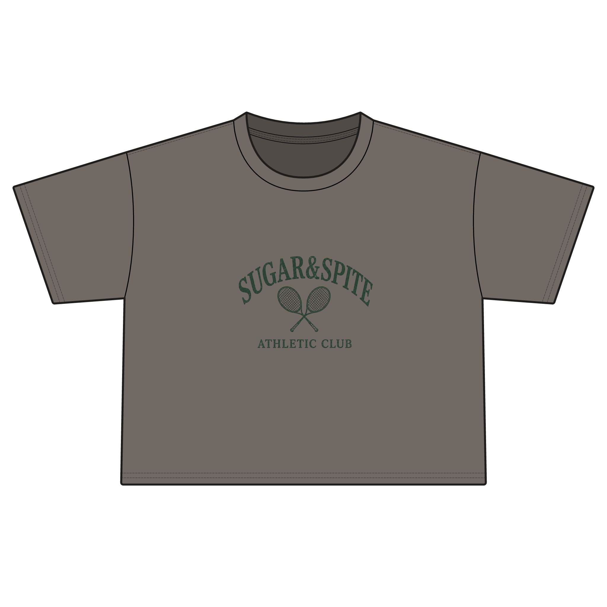 Sugar & Spite Athletic Club Boxy Tee — Women's Cropped Tennis Graphic Shirt
