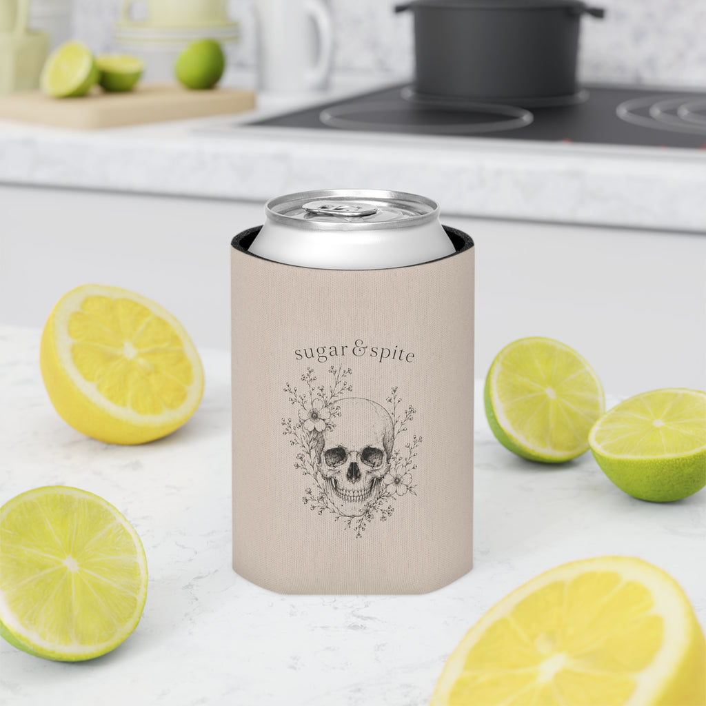Can Cooler • 'sugar & spite' Floral Skull Drink Koozie