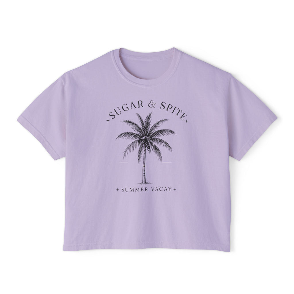 Sugar & Spice Palm Women's Boxy Tee — Summer Vacay Tropical Crop T-Shirt