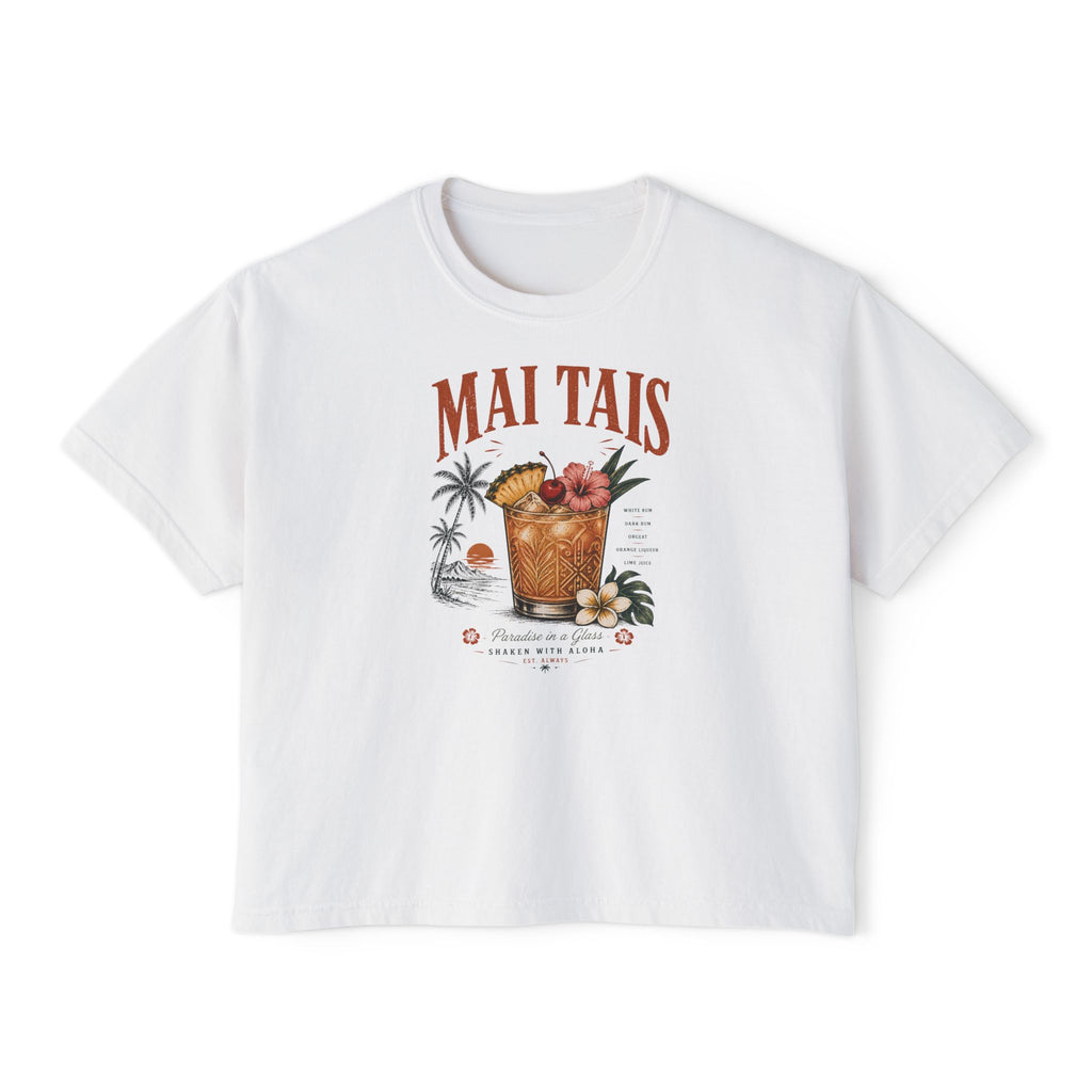 Mai Tais Cocktail Boxy Tee — Vintage Tropical Summer Shirt