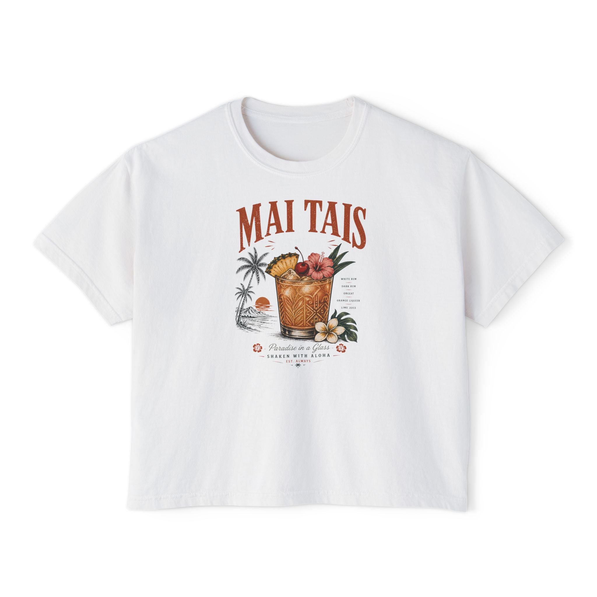 Mai Tais Cocktail Boxy Tee — Vintage Tropical Summer Shirt
