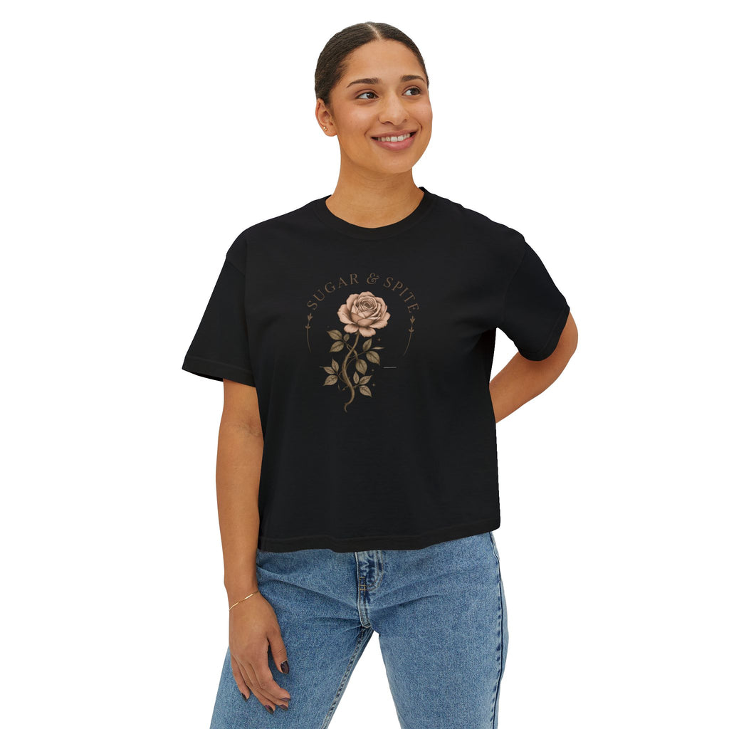 Sugar & Spice Rose Boxy Tee — Women's Floral Graphic T-Shirt