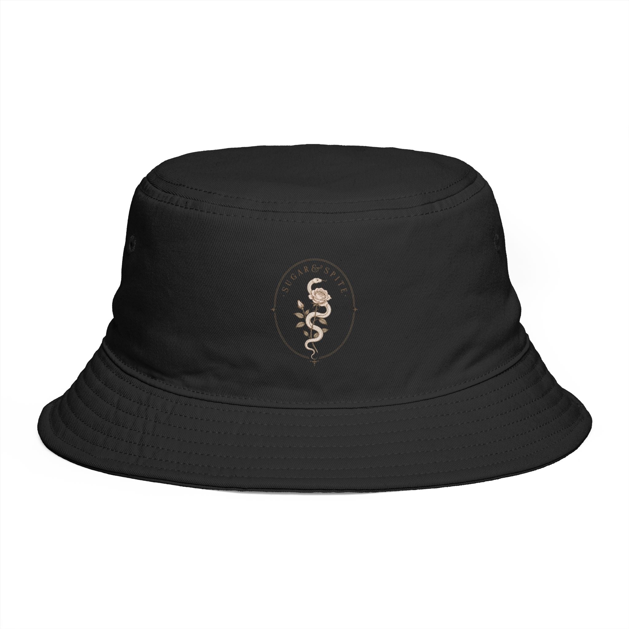 Snake Crest Bucket Hat — Vintage Snake Emblem Embroidered Bucket Hat