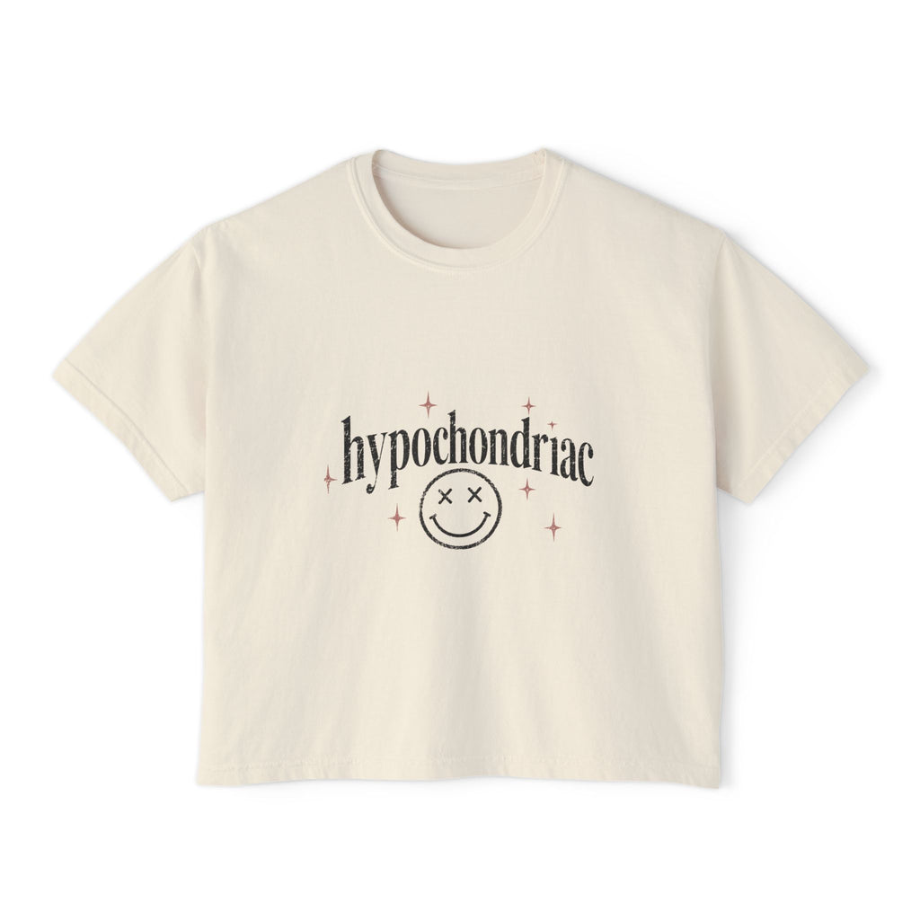 hypochondriac smiley tee | Boxy Tee, White, Mental Health Humor
