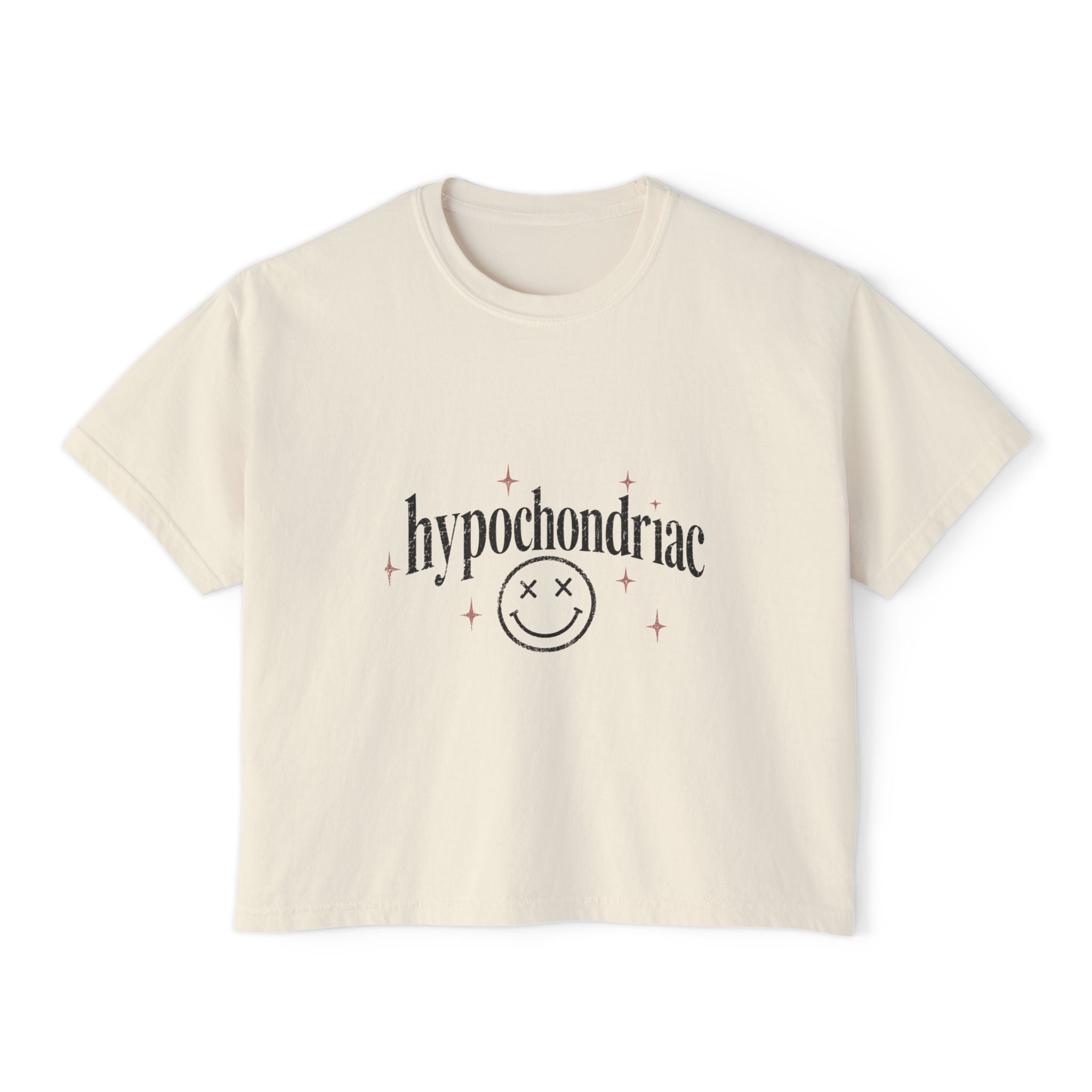 hypochondriac smiley tee | Boxy Tee, White, Mental Health Humor