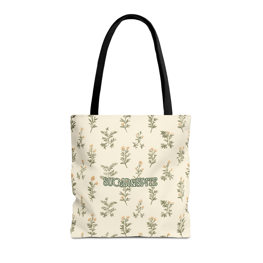 Sugar & Spite Floral Tote Bag – Cream Botanical All-Over Print