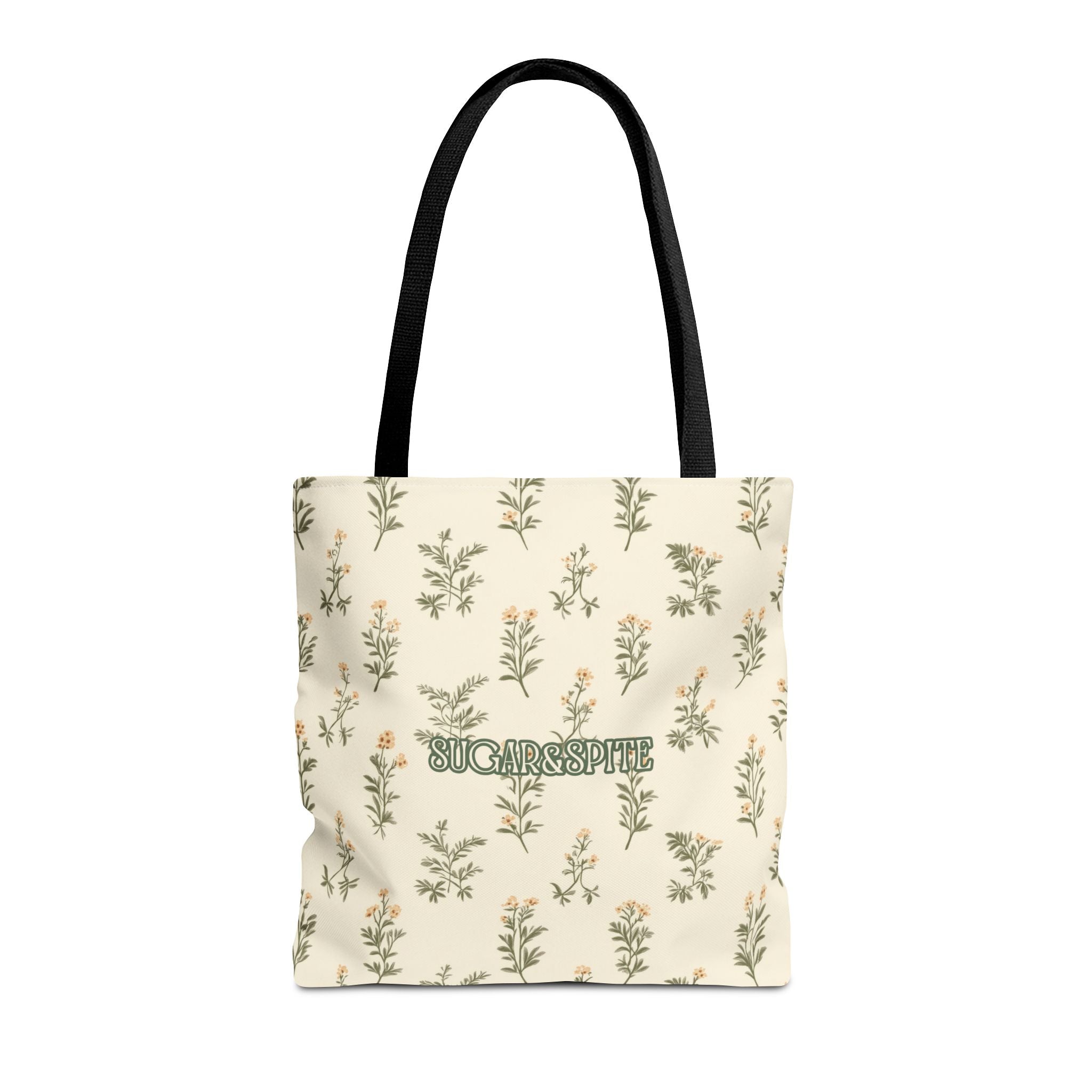 Sugar & Spite Floral Tote Bag – Cream Botanical All-Over Print