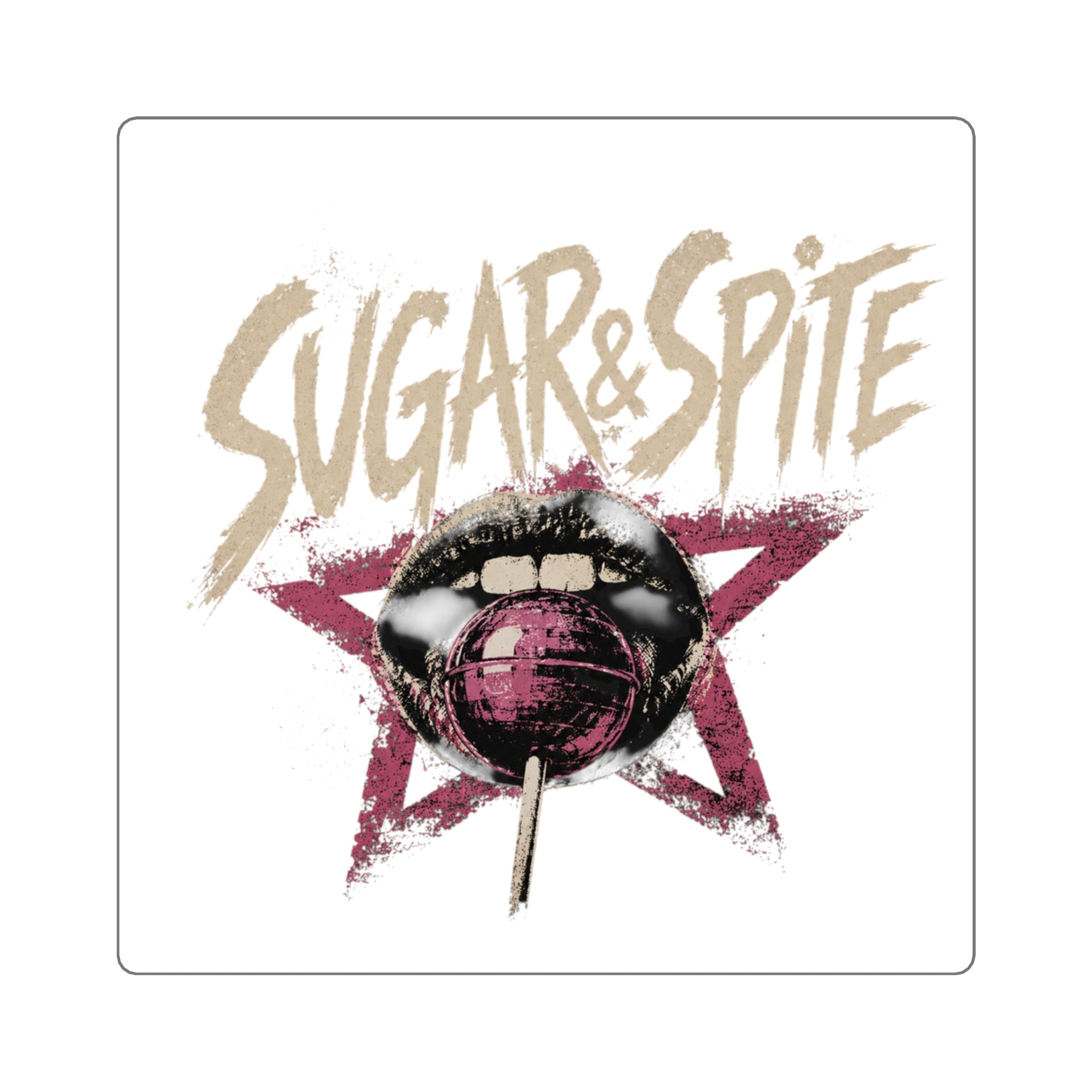 Sugar & Spite Square Sticker — Retro Punk Lollipop Design