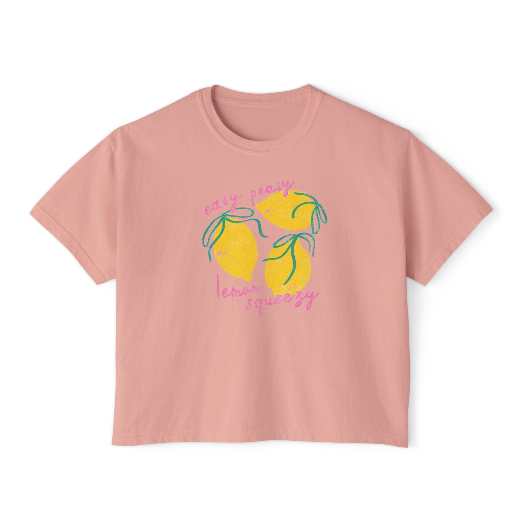 Women’s Boxy Tee — "Easy Peasy Lemon Squeezy" Lemon Graphic Crop Top