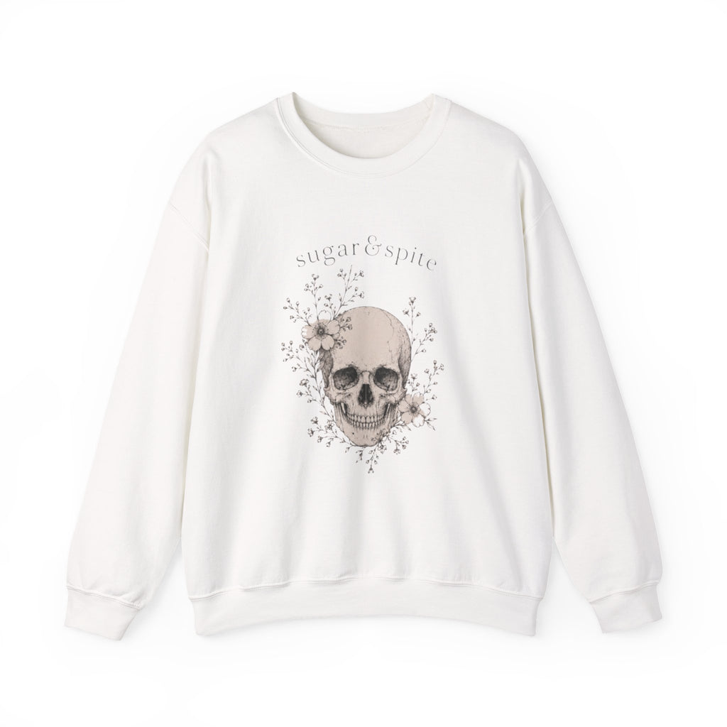 Skull Floral Crewneck Sweatshirt — 'Sugar & Spite' Vintage Gothic Pullover